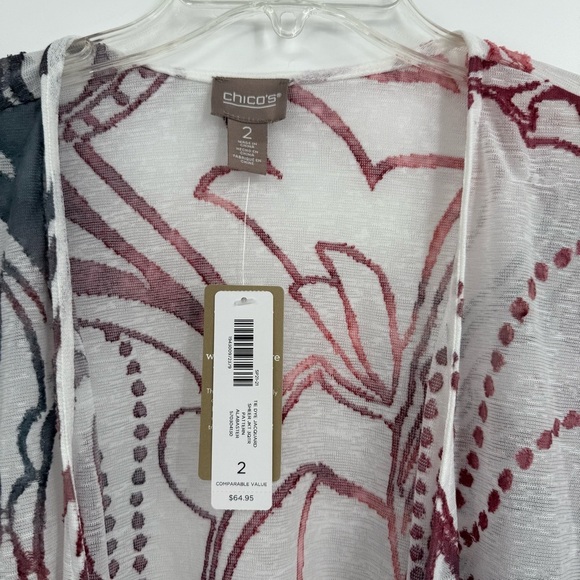 Chico’s NWT Tie-dye Look Jacquard Sheer Jacket Size 2(L) Open Front 3/4 Sleeves - Picture 6 of 11